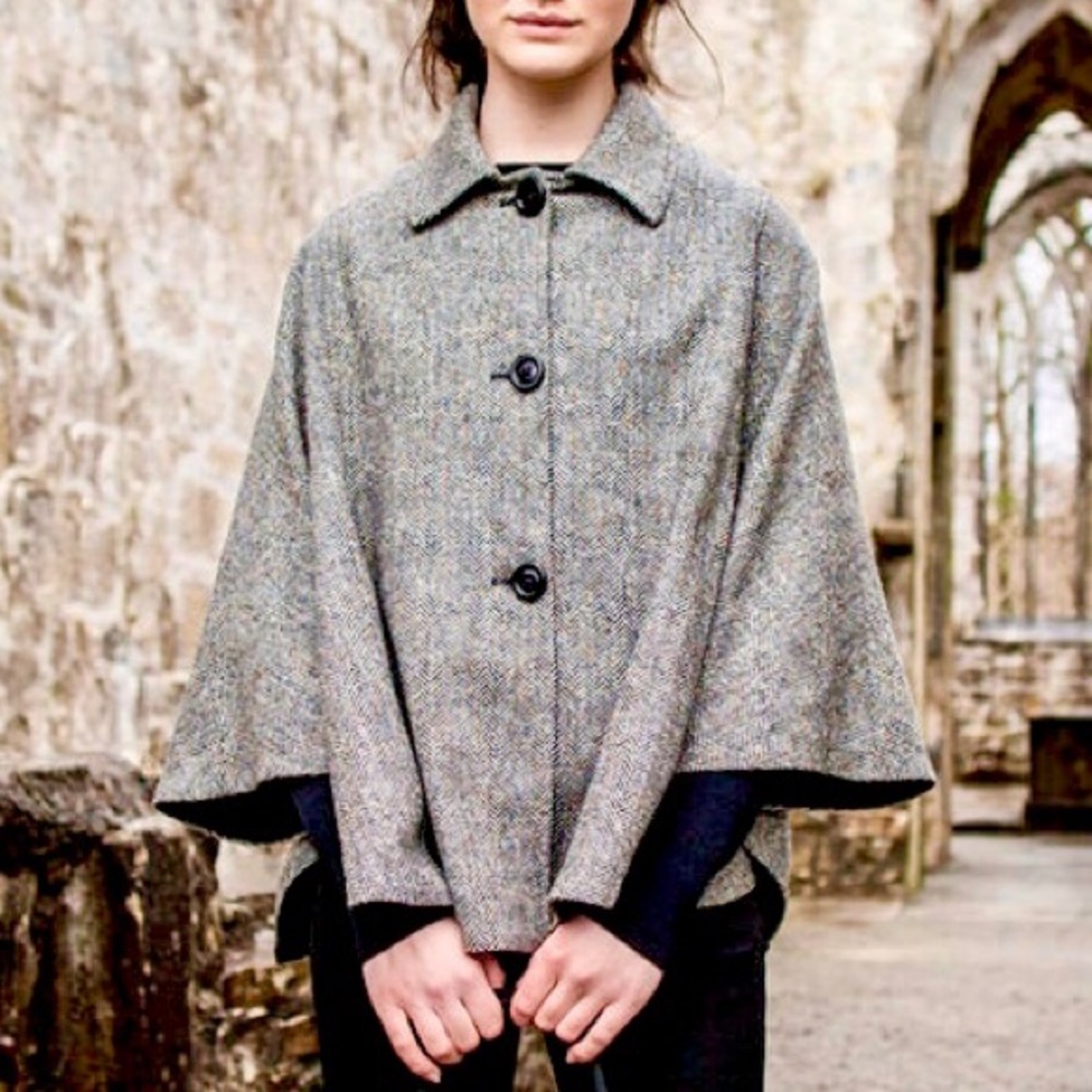 Steve Madden Black Brown Wool Cape Coat Poncho Owl